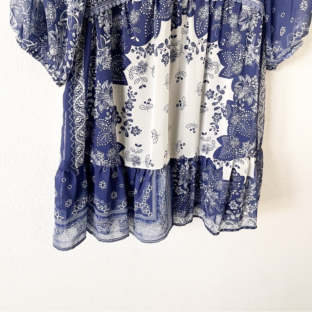 Naracamicie Blue Floral Long Sleeve Boho Ruffle Flowy Mini Dress - Picture 5 of 10